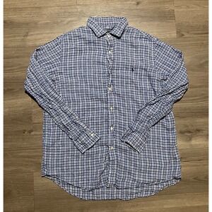 Polo Ralph Lauren Linen Shirt Men's Size XL Long Sleeve Blue White Checkered